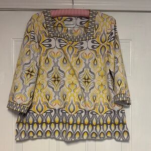 Alfred Dunner Yellow, Gray & White Square-Neck Tunic Top